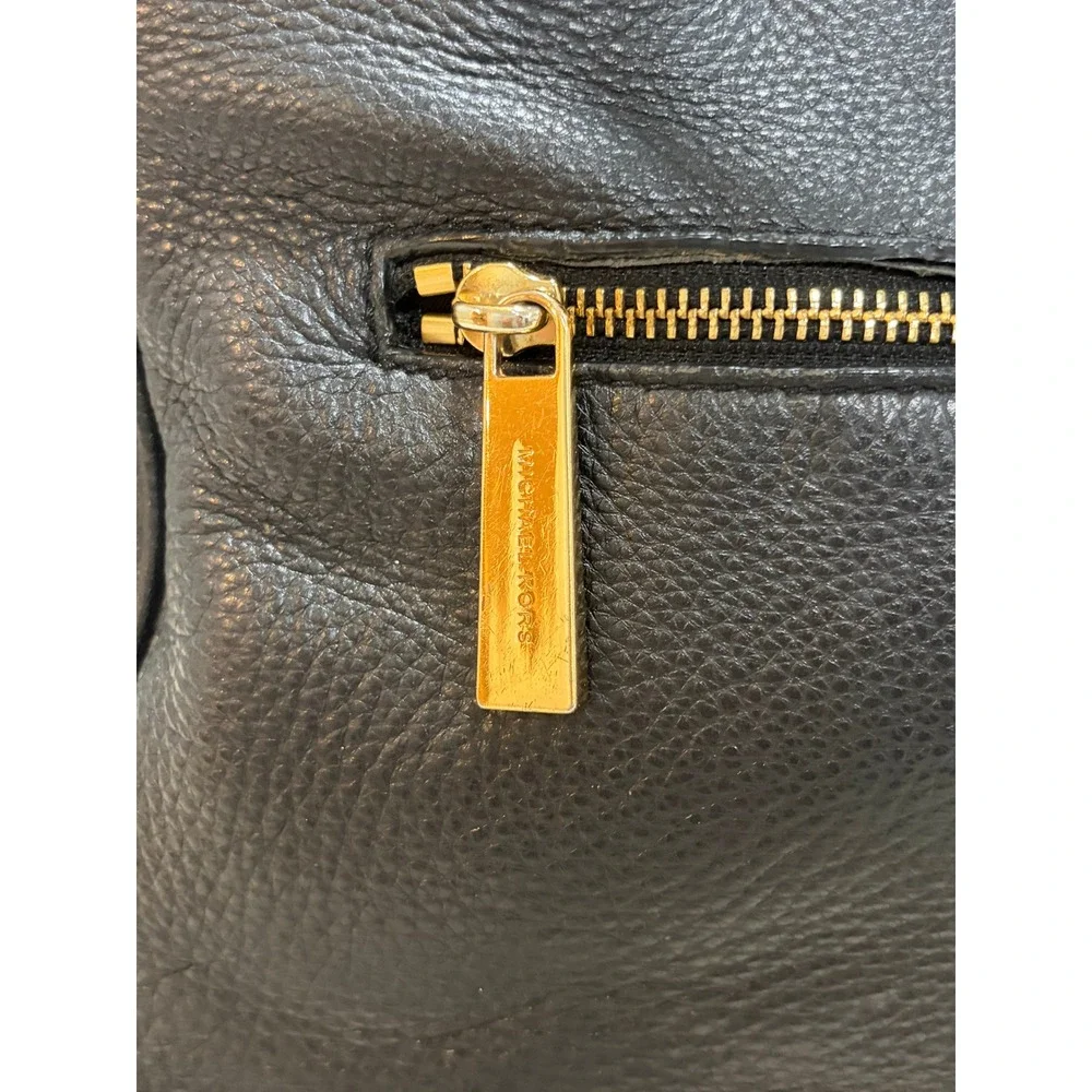 Michael Kors Carine Black Pebbled Leather Satchel Crossbody Bag Gold Charm
